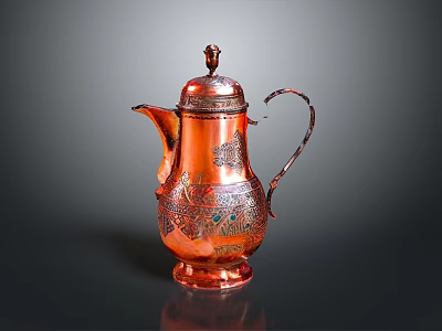 Vintage Copper Teapot With Intricate Decorative Patterns Traditional Design And Elegant Craftsmanship 3d model