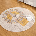 Cozy Round Rug With Lion Pattern Yellow And Neutral Woven Design On Wooden Floor