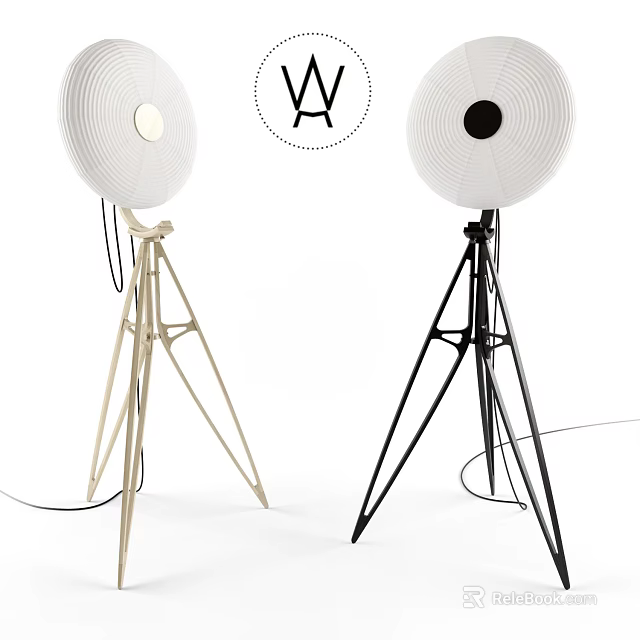 Modern Minimalist Floor Lamp With Tripod Base And Round Shade In Beige Black 3d model 