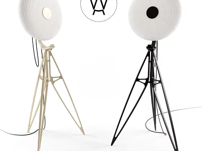 Modern Minimalist Floor Lamp With Tripod Base And Round Shade In Beige Black 3d model