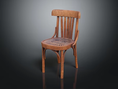 Wooden Leisure Chair With Carved Seat Pattern And Vertical Slat Backrest Design 3d model