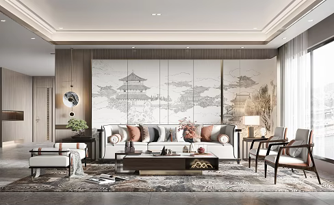 New Chinese Living Room 3d model