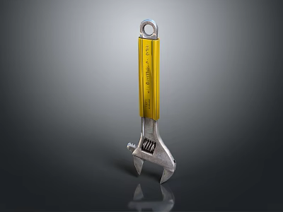 Adjustable Wrench Hardware Tool With Yellow Handle And Silver Metal Body 3d model