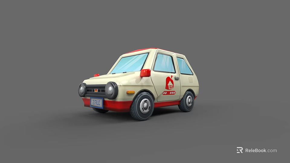 Cartoon Ambulance Car With Cream Red Exterior And Red Medical Logo 3d model 