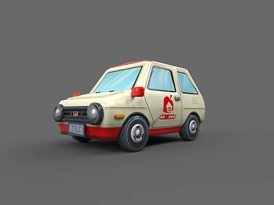Cartoon Ambulance Car With Cream Red Exterior And Red Medical Logo 3d model