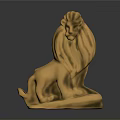 Polished Sitting Golden Lion Statue Featuring Detailed Mane And Sturdy Metallic Base