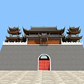 Traditional Chinese Ancient Architecture Featuring Multi Tiered Roofs Ornate Eaves Red Door And Gray Wall
