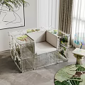 Transparent Frame Single Sofa With Plant Decoration And Light Colored Cushion In Modern Interior 3d model