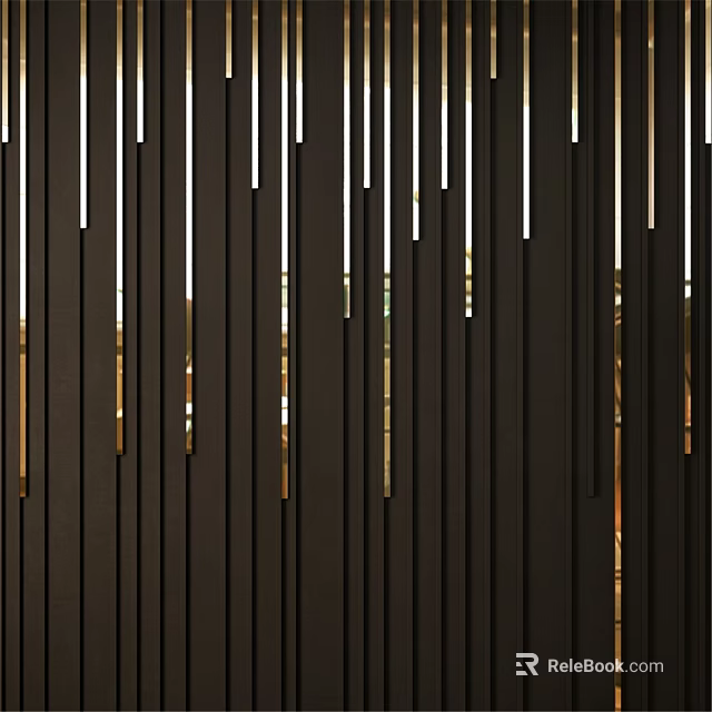 Contemporary Wall Decor Featuring Vertical Slender Strips With Black White Gold And Light Shadow Effects 3d model 