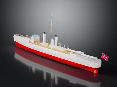 White And Red Ship Model Featuring Flag Masts And Funnels 3d model