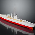 White And Red Ship Model Featuring Flag Masts And Funnels