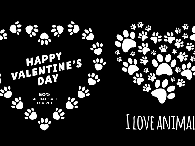 modern animal footprints cat dog bird poultry paw black and white silhouette 3d model