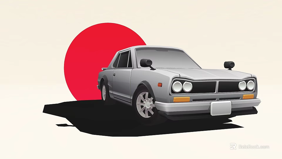 Silver Vintage Car With Red Circular Background And Classic Retro Design 3d model 