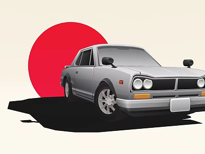 Silver Vintage Car With Red Circular Background And Classic Retro Design 3d model