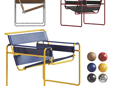 Modern Leisure Chair With Metal Frame Blue Fabric Seat And Colorful Frame Design 3d model