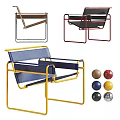 Modern Leisure Chair With Metal Frame Blue Fabric Seat And Colorful Frame Design