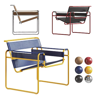 Modern Leisure Chair With Metal Frame Blue Fabric Seat And Colorful Frame Design 3d model