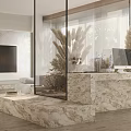Modern Living Room Interior With White Sofa Round Coffee Table And Plant Decor