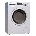 White Haier Front Loading Washing Machine With Modern Design And Control Panel