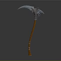 Medieval Scythe Weapon With Metal Blade Wooden Handle And Decorative Details