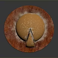 Orange Round Dessert On Red Wooden Plate With White Powder Topping And Sliced Piece