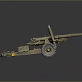 Brownish Military Towed Artillery Weapon With Gun Barrel Wheels And Steel Frame