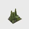 Decorative Plant Ornament Combination With Cone Shaped Trees Round Bushes Rocks And Grass