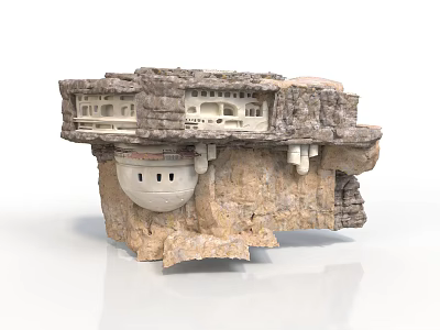 Cliffside Building Structure With Rocky Mountain Base Multiple Levels And Stone Walls 3d model