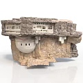 Cliffside Building Structure With Rocky Mountain Base Multiple Levels And Stone Walls