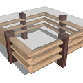 Modern Coffee Table With Layered Wooden Slats And Transparent Glass Top Design
