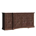Traditional Entryway Console Cabinet With Solid Wood Carved Circular Decorations And Storage 3d model