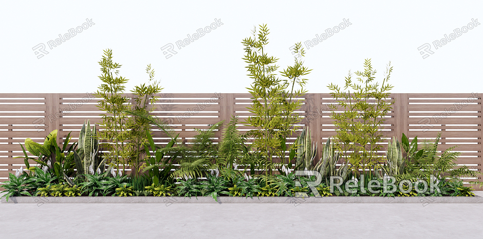 Modern Plant Courtyard Green Plant Shrub Ornamental Plant Palm Bamboo Potted Plant Combination model