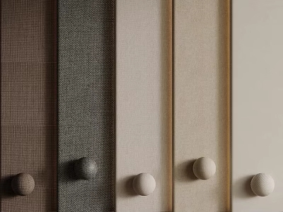 Various Textile Fabric Panels In Neutral Tones With Round Decorative Knobs 3d model