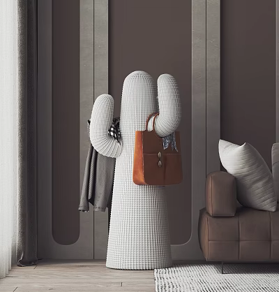 Cactus Shaped Coat Rack Holds Bag And Coat In Modern Room 3d model