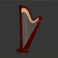 Red Harp Musical Instrument With Elegant Curved Frame And Strings 3d model