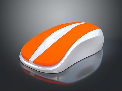 Orange And White Computer Mouse With Sleek Design And Glossy Surface 3d model