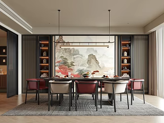 New Chinese Restaurant Dining Table and Chair Dining Chair 3d model
