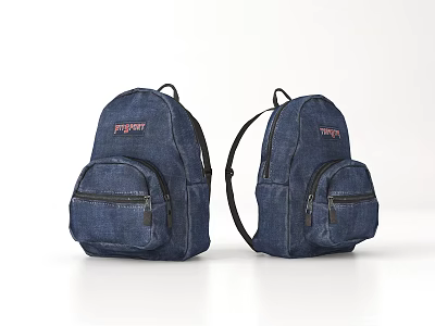 Two Stylish Denim Backpacks with PLAY Logo and Functional Zipper Pockets 3d model