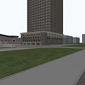 Tall Modern Office Building With Classical Style Base Large Windows And Decorative Top
