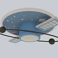 Kids Room Space Theme Ceiling Light With Star Pattern Satellite And Orbital Ring 3d model