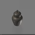 Detailed Woven Texture Decorative Sculpture Jar with Lid on Smooth Gray Background