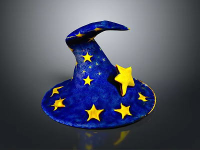 Fantasy Wizard Character With Blue Magic Hat Adorned In Yellow Stars 3d model
