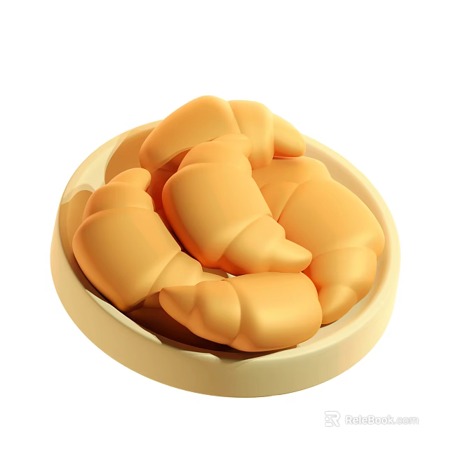 Golden Freshly Baked Croissants in a White Bowl Soft Flaky Delicious Breakfast Treat 3d model 
