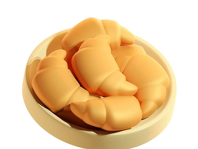 Golden Freshly Baked Croissants in a White Bowl Soft Flaky Delicious Breakfast Treat 3d model
