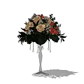 Tall Glass Vase With Cream Red White Roses Green Leaves And Hanging Crystal Beads