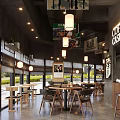 Modern Coffee Shop Interior With Large Windows Hanging Lights Wooden Tables And Bar Counter