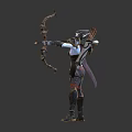Elven Archer With Blue Skin Wearing Battle Armor Drawing Bow And Arrow Ready To Shoot