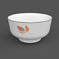 Decorative Ceramic Tableware Set With White Bowl Maple Leaf Pattern And Black Rim 3d model