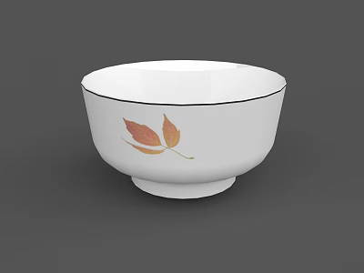 Decorative Ceramic Tableware Set With White Bowl Maple Leaf Pattern And Black Rim 3d model