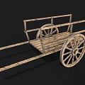 Vintage Wooden Cart with Large Spoked Wheels and Rustic Wooden Frame